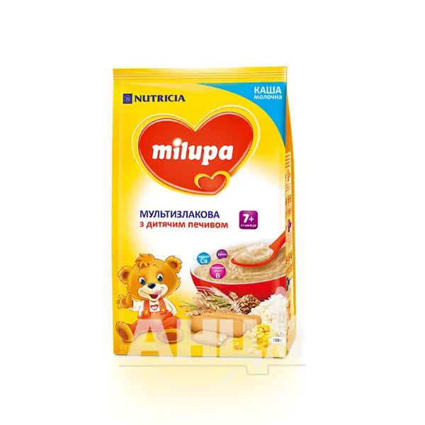 %Каша молочна Milupa суха швидкорозчинна мультизлакова з дитячим печивом 210 г