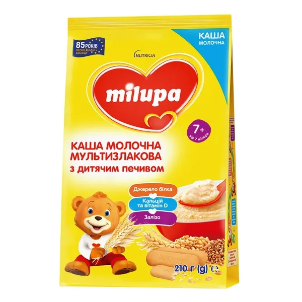 %Каша молочная сухая Milupa мультизлаковая с детским печеньем для детей от 7 месяцев 210 г