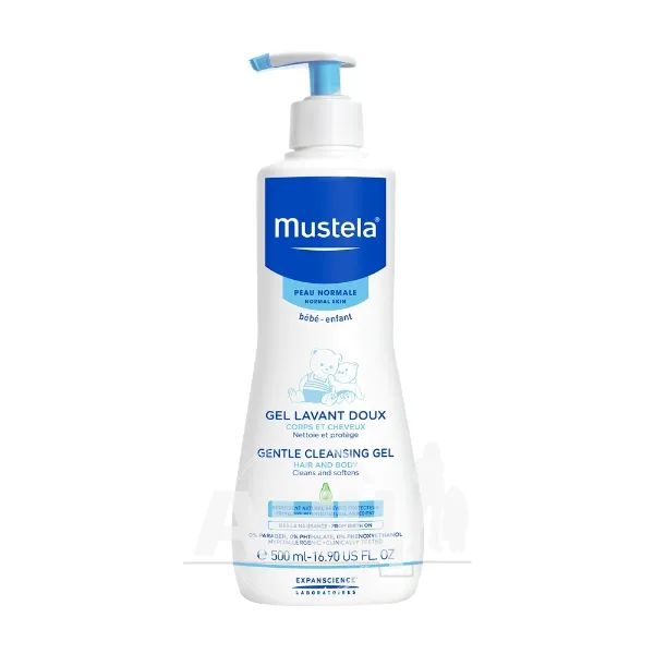 %Нежный очищающий гель для новорожденных Mustela BeBe для головы и тела 500 мл