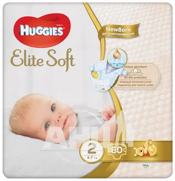 %Подгузники детские гигиенические Huggies Elite Soft 2 (4-7кг) №80