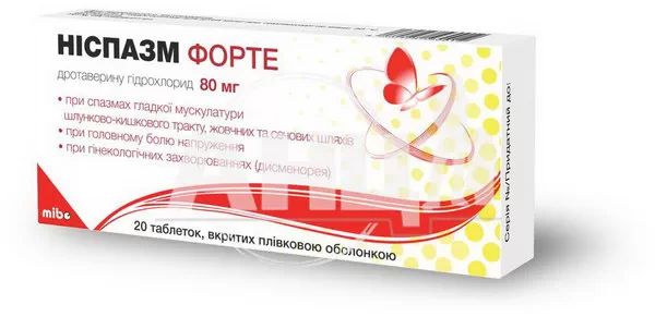 Ніспазм форте таблетки вкриті плівковою оболонкою 80 мг №20