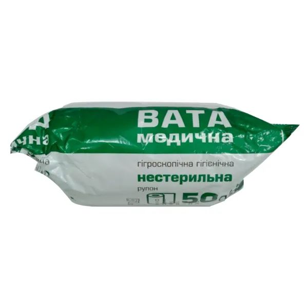 %Вата медична гігроскопічна гігієнічна стерильна Юрія Фарм рулон 50 г