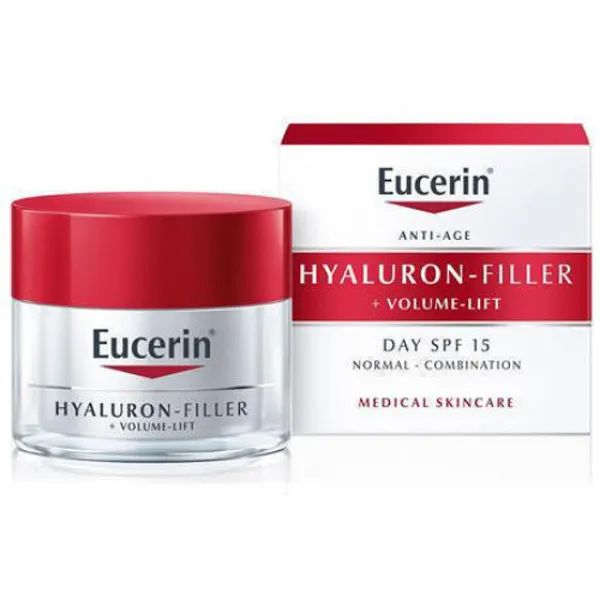 %Денний антивікової крем Eucerin Hyaluron Filler Volume Lift для нормальної та комбінованої шкіри обличчя SPF 15 50 мл