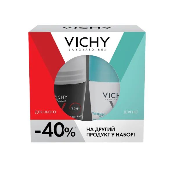 %Набор антиперспирантов шариковых Vichy Мужской 72 часа защиты 50 мл и Женский 48 часов защиты 50 мл