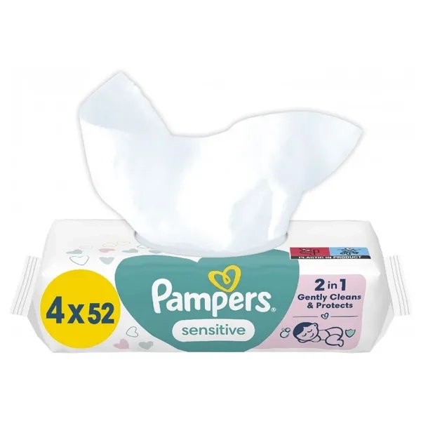 %Вологі серветки Pampers Sensitive №4x52