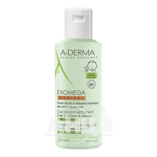 %Гель для душу 2-в-1 A-Derma Exomega Control для тіла і волосся 200 мл