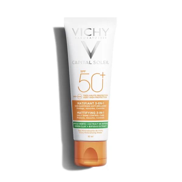 %Солнцезащитный матирующий крем 3-в-1 Vichy Капиталь Солей SPF 50+ для жирной проблемной кожи 50 мл