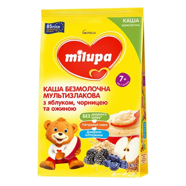 %Безмолочна каша Milupa мультизлакова яблуко чорниця ожина 170 г