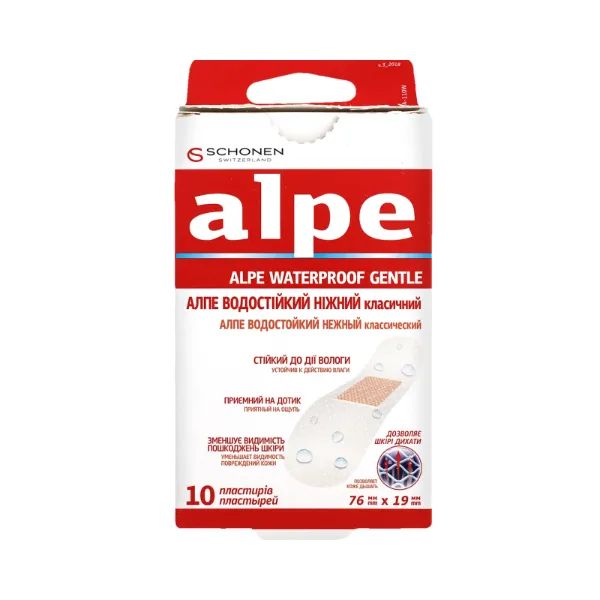 %Пластырь Alpe 7,6 x 1,9см нежный водостойкий №10