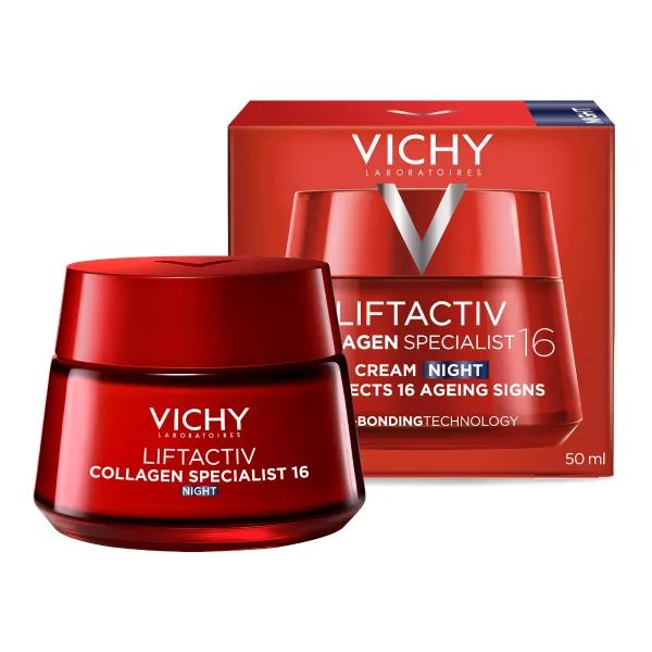 Нічний антивіковий крем Vichy Ліфтактив Колаген Спеціаліст 16 з ко-бондинг технологією для корекції 16 ознак старіння шкіри обличчя 50 мл