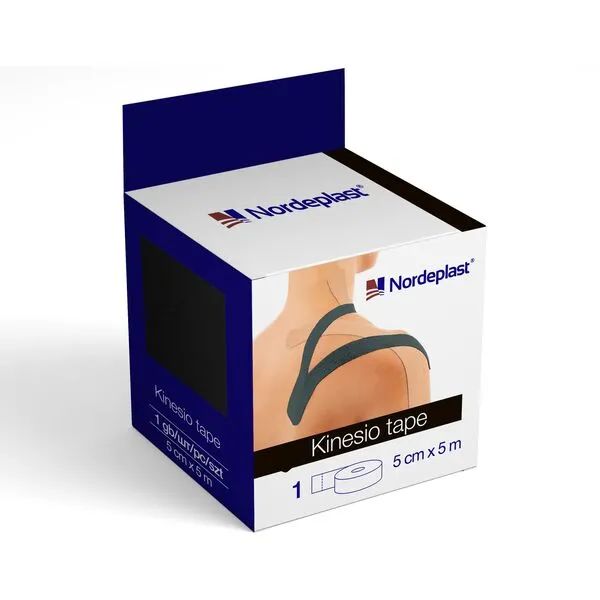 %Пластир Кінезіо тейп Nordeplast чорний 5 см х 5 м