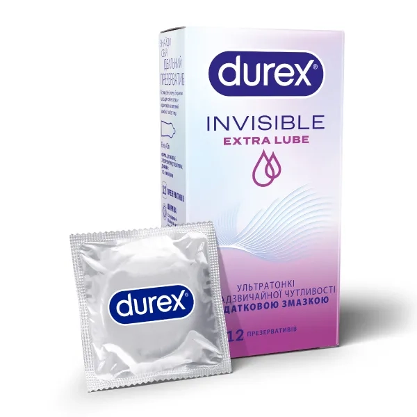 %Презервативи Durex Invisible Extra Lube ультратонкі №12