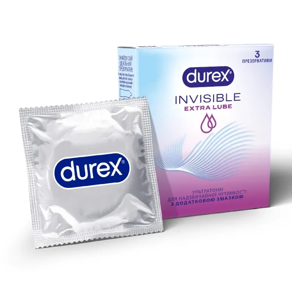 %Презервативы Durex Invisible Extra Lube ультратонкие №3