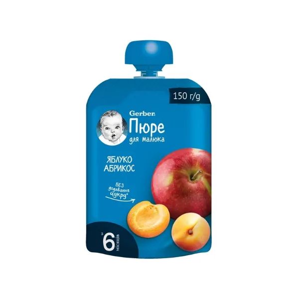 ПЮРЕ ГЕРБЕР ЯБЛОКО, АБРИКОС 150Г П/Э УП. 8950 Nestle