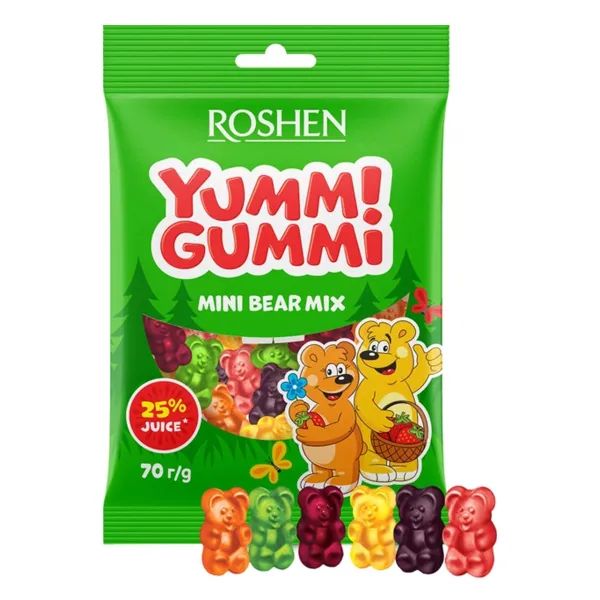 %Цукерки желейні Roshen Yummi Gummi Mini Bear Mix 70 г