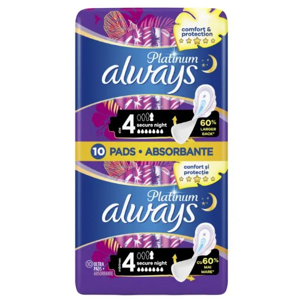 %Прокладки для критичних днів Always Ultra Platinum Collection Secure Night розмір 4 №10