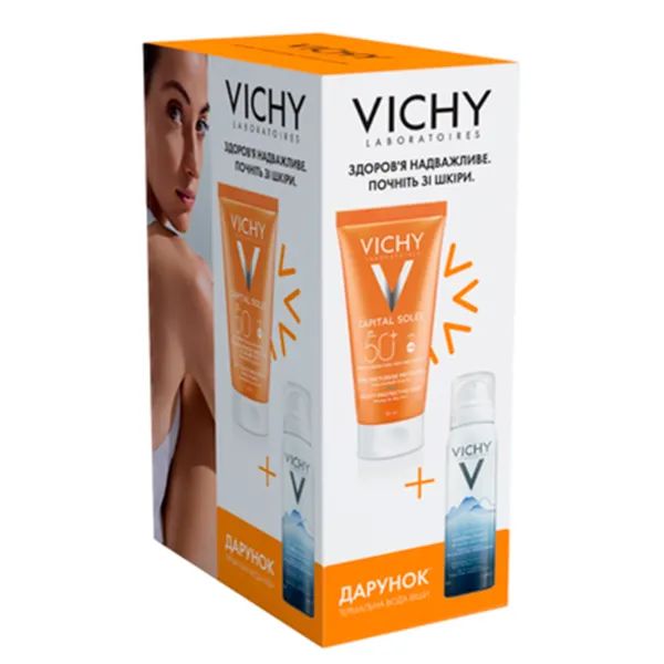 %Солнцезащитный крем Vichy Capital Ideal Soleil Velvety Cream Complexion SPF 50+ для лица 50 мл  + Термальная вода 50 мл