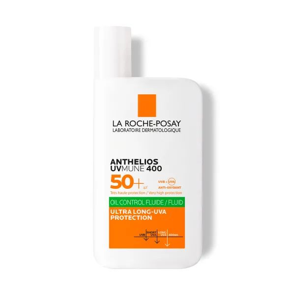 Солнцезащитный легкий флюид La Roche-Posay Антелиос UVMune 400 Oil Control SPF 50+ с матирующим эффектом для жирной чувствительной кожи лица 50 мл