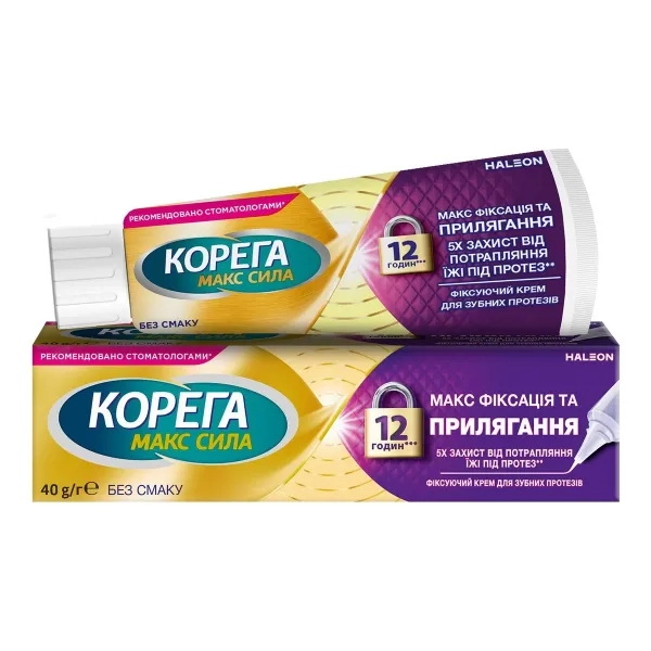 %Крем для фиксации зубных протезов Корега Макс фиксация+прилегание без вкуса 40 г