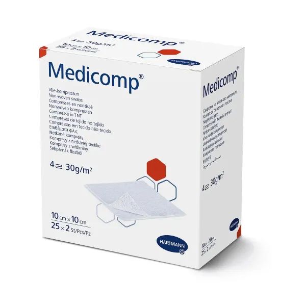 %Серветки стерильні з нетканого матеріалу Medicomp Медікомп 10 см х 10 см по 2 штуки в пакунку №1