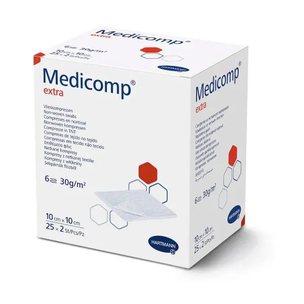 %Салфетки стерильные из нетканого материала Medicomp Extra Медикомп Экстра 10 см х 10 см по 2 штуки в упаковке №1