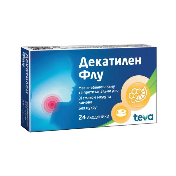 %Декатилен Флу зі смаком меду та лимона льодяники №24