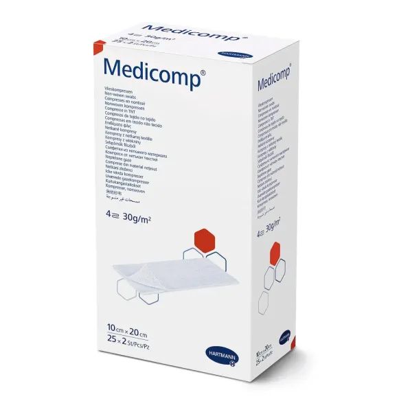 %Серветки стерильні з нетканого матеріалу Medicomp Медікомп 10 см х 20 см по 2 штуки в пакунку №1