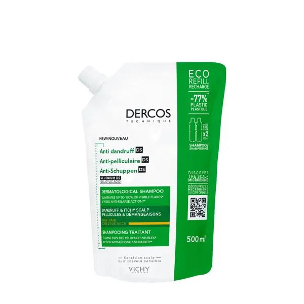 %Шампунь от перхоти Vichy Dercos Anti-Pelliculaire Anti-Dandruff Shampooing refill для сухих волос, сменный блок 500 мл