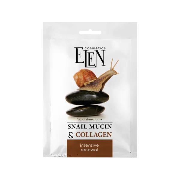 %Маска для лица тканевая Elen Cosmetics Интенсивная snail mucin и collagen 25 мл