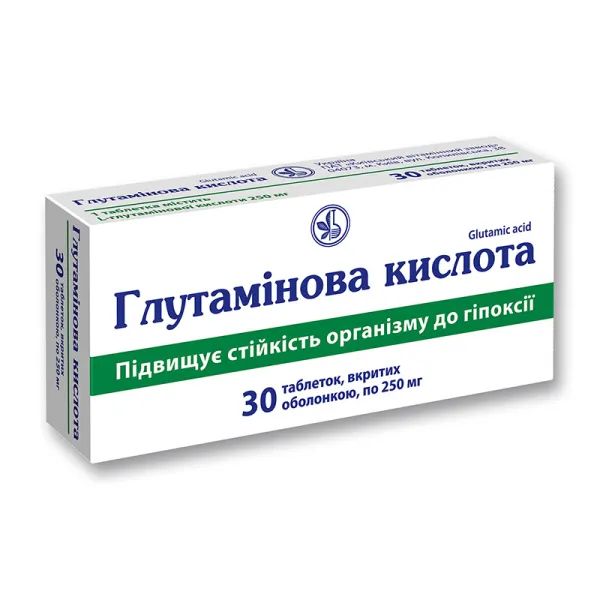 %Глутаминовая кислота таблетки покрытые оболочкой 0,25 г блистер №30