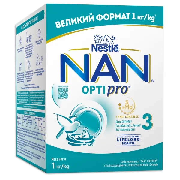 %Смесь сухая молочная Nestle NAN 3 Optipro для детей с 12 месяцев 1000 г
