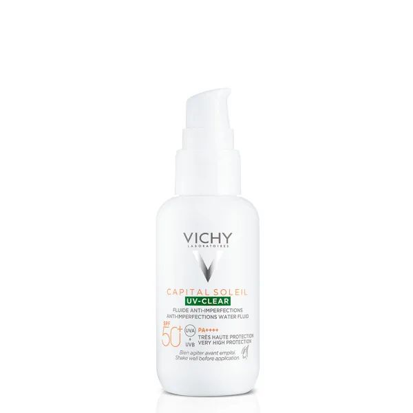 %Щоденний сонцезахисний невагомий флюїд Vichy Капіталь Солей SPF 50+ для шкіри схильної до жирності та недосконалостей 40 мл