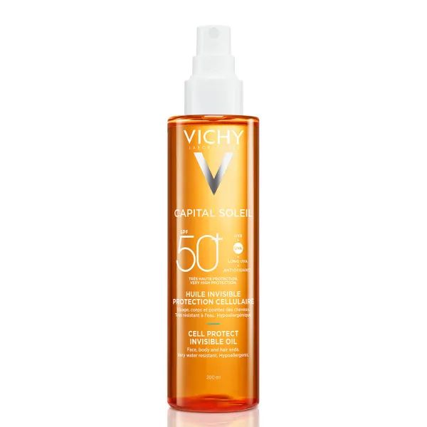 %Солнцезащитное водостойкое масло Vichy Капиталь Солей SPF 50+ для кожи лица, тела и кончиков волос 200 мл
