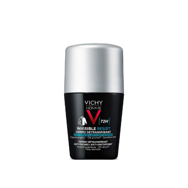 %Шариковый дезодорант-антиперспирант Vichy Ом Инвизибл Резист 72 часа защиты от пота и запаха для мужчин 50 мл