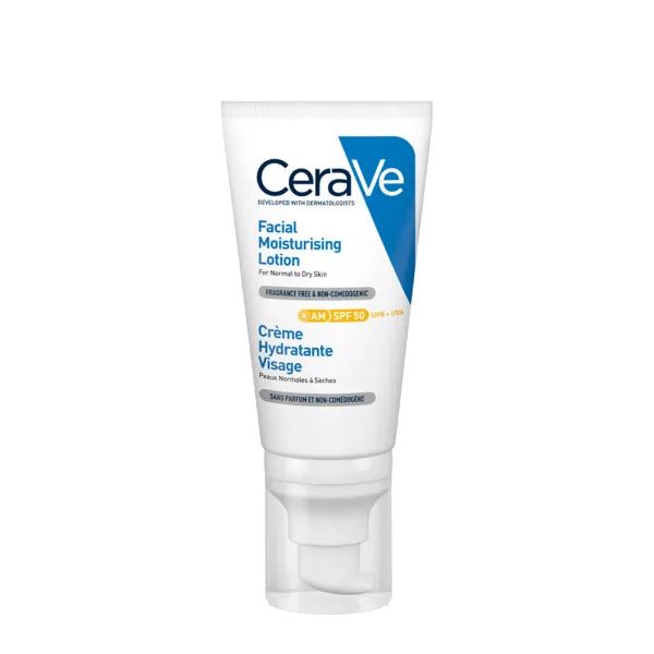 Денний легкий зволожувальний крем Cerave SPF50+ для нормальної та сухої шкіри обличчя 52 мл