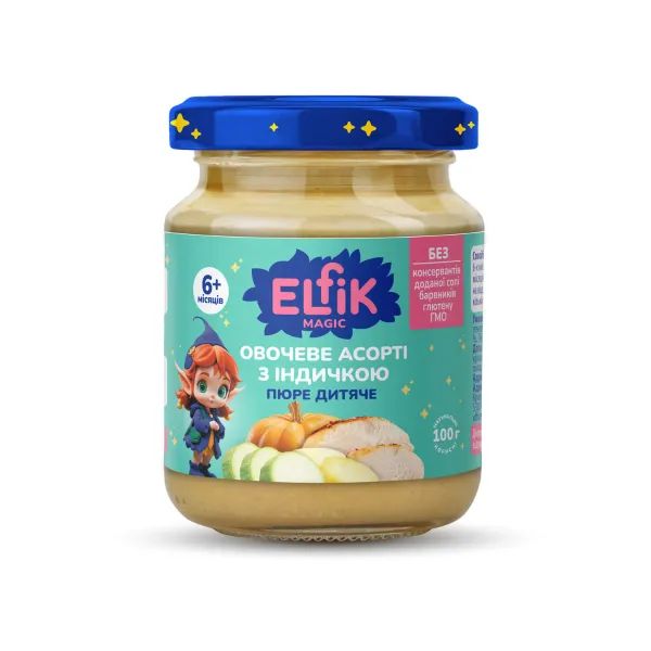 %Пюре мясо-овощное Elfik Magic Овощное ассорти с индейкой 100 г
