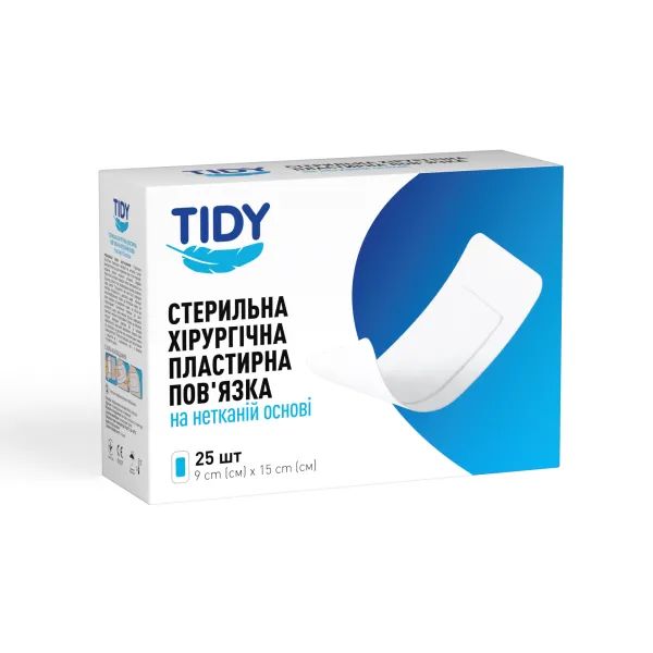 %Стерильная пластырная повязка для ран на нетканой основе TIDY 9 cм x 15 cм №1