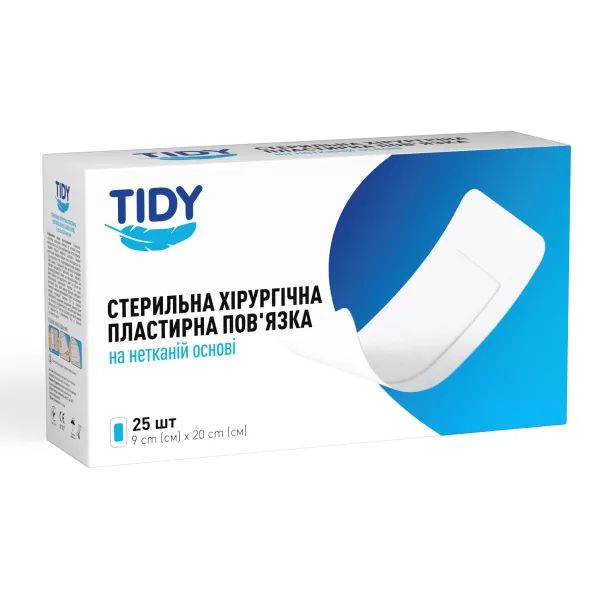 %Стерильная пластырная повязка для ран на нетканой основе TIDY 9 cм x 20 cм №1