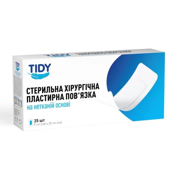 %Стерильная пластырная повязка для ран на нетканой основе TIDY 9 cм x 25 cм №1