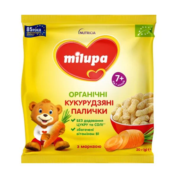 %Палочки кукурузные для детей Milupa морковь и витамин B1 с 7 месяцев 20 г