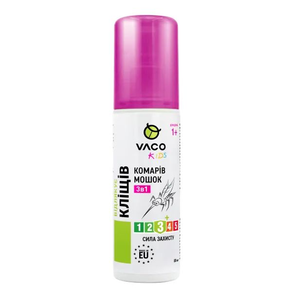 %Спрей 3 в 1 Vaco Kids від комарів, кліщів і мошок для дітей від 1 року 80 мл