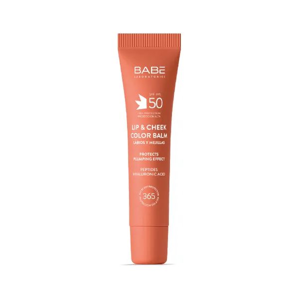 %Бальзам-тинт для губ и щек Babe Laboratorios Sun Protection SPF 50 с гиалуроновой кислотой и пептидами NUDE 20 мл