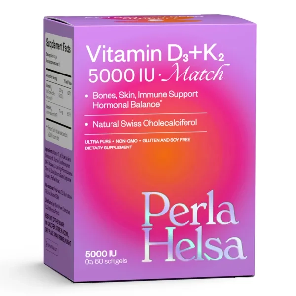 %Вітамін Д3+K2 MATCH 5000 МО + 75 мкг Perla Helsa Перла Хелса капсули №60