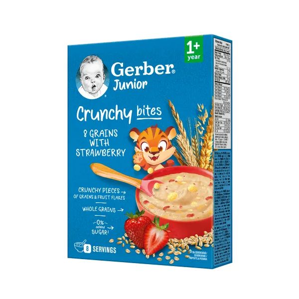 Каша сухая быстрорастворимая Gerber Мультизлаковая с хрустящими хлопьями и кусочками клубники для детей от 1 года 200 г