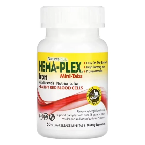 %Natures Plus Hema-Plex Iron Вітамінно-мінеральний комплекс із залізом міні-таблетки №60