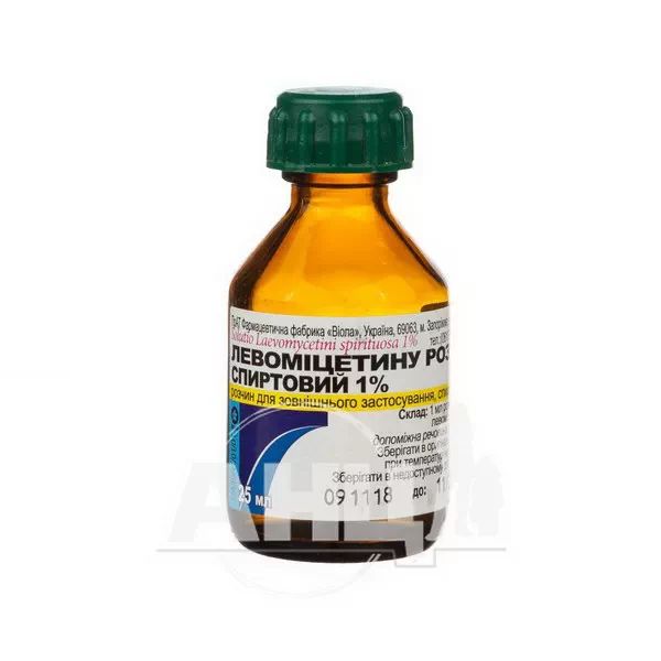 %Левоміцетину розчин спиртовий для зовнішнього застосування 1 % флакон 25 мл
