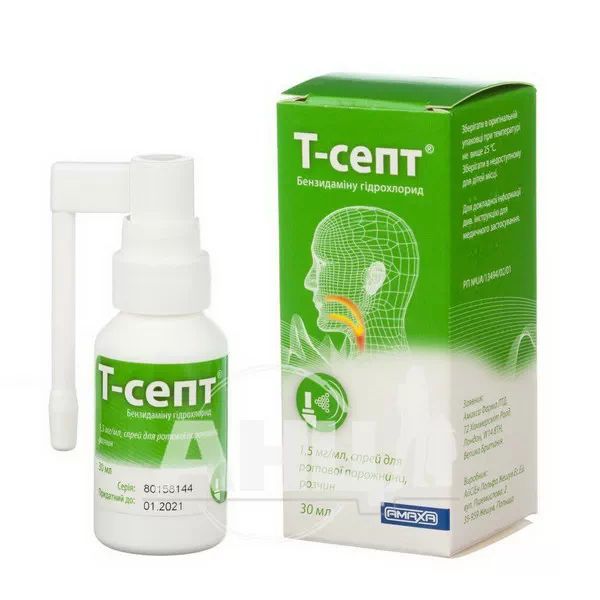 Т-септ спрей для ротової порожнини 1,5 мг флакон 30 мл