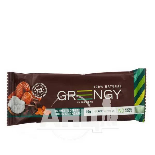 %Батончик Greengy финики, шоколад, кокос и миндаль 40 г