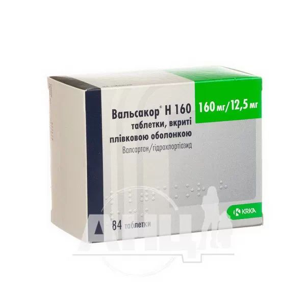%Вальсакор H 160 таблетки вкриті плівковою оболонкою 160 мг + 12,5 мг блістер №84