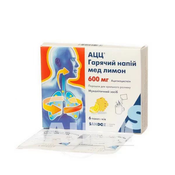 АЦЦ горячий напиток мед лимон порошок для орального раствора 600 мг пакетик 3 г № 6